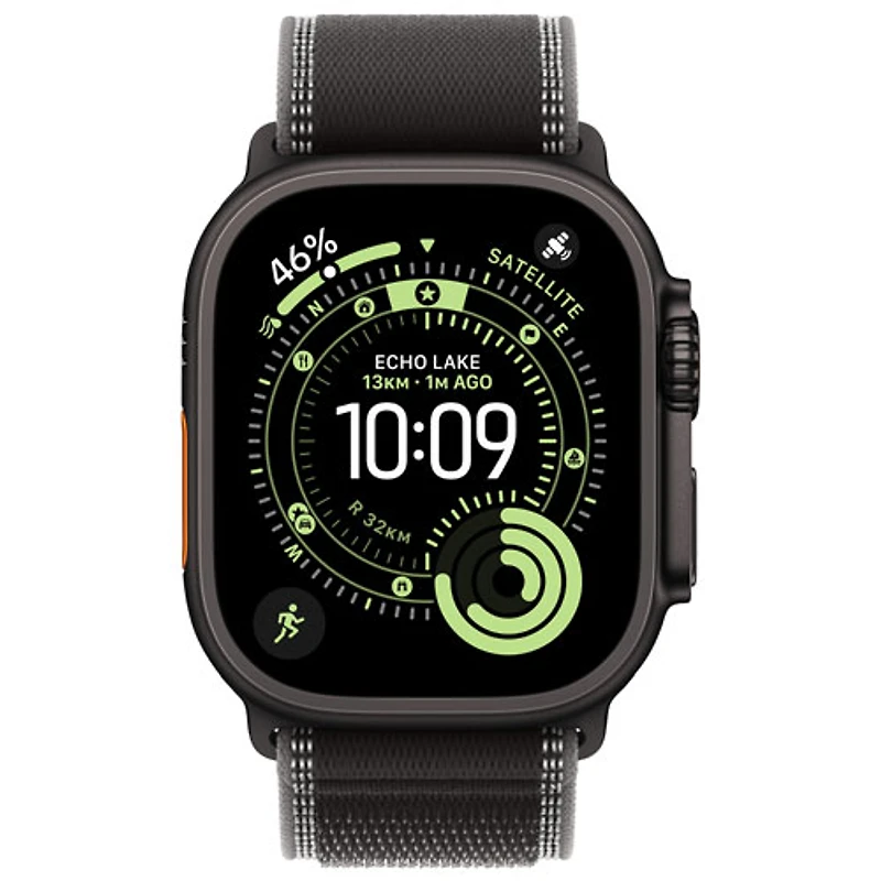Apple Watch Ultra 3 (GPS + Cellular) 49mm Black Titanium Case with Black/Charcoal Trail Loop