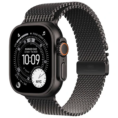 Apple Watch Ultra 3 (GPS + cellulaire) avec boîtier de 49 mm en titane noir et bracelet milanais en titane noir