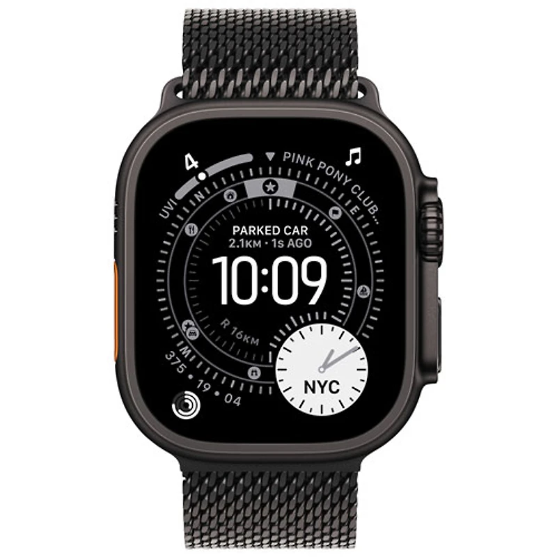 Apple Watch Ultra 3 (GPS + cellulaire) avec boîtier de 49 mm en titane noir et bracelet milanais en titane noir