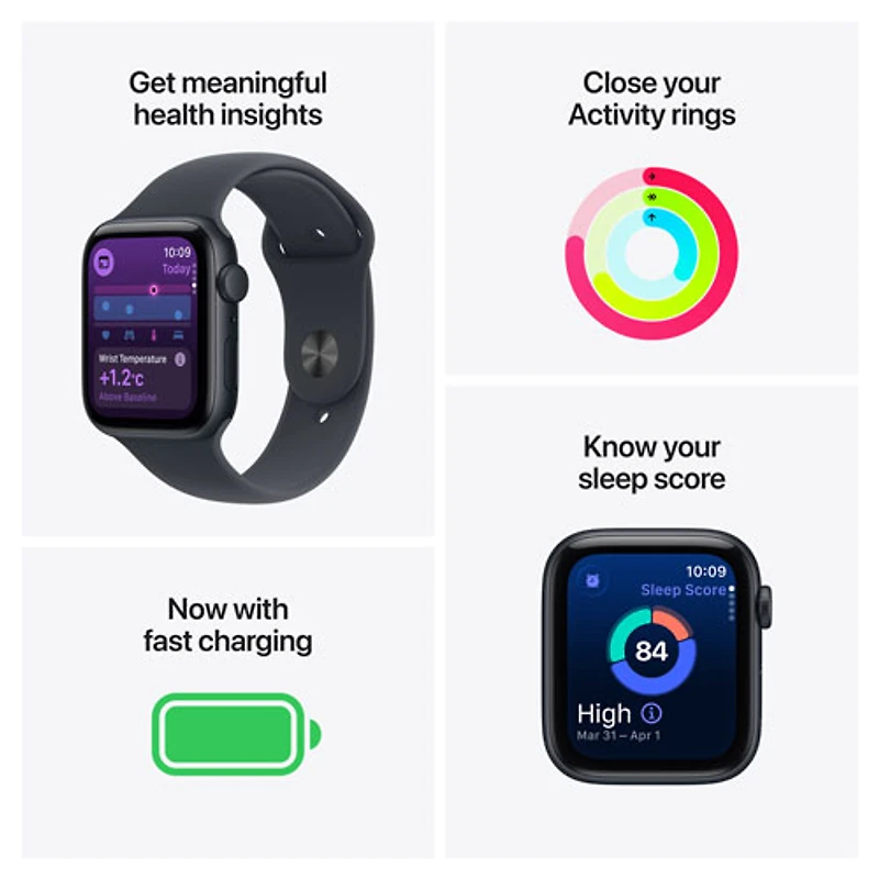 Apple Watch SE 3 (GPS) avec boîtier de mm en aluminium minuit et bracelet sport minuit
