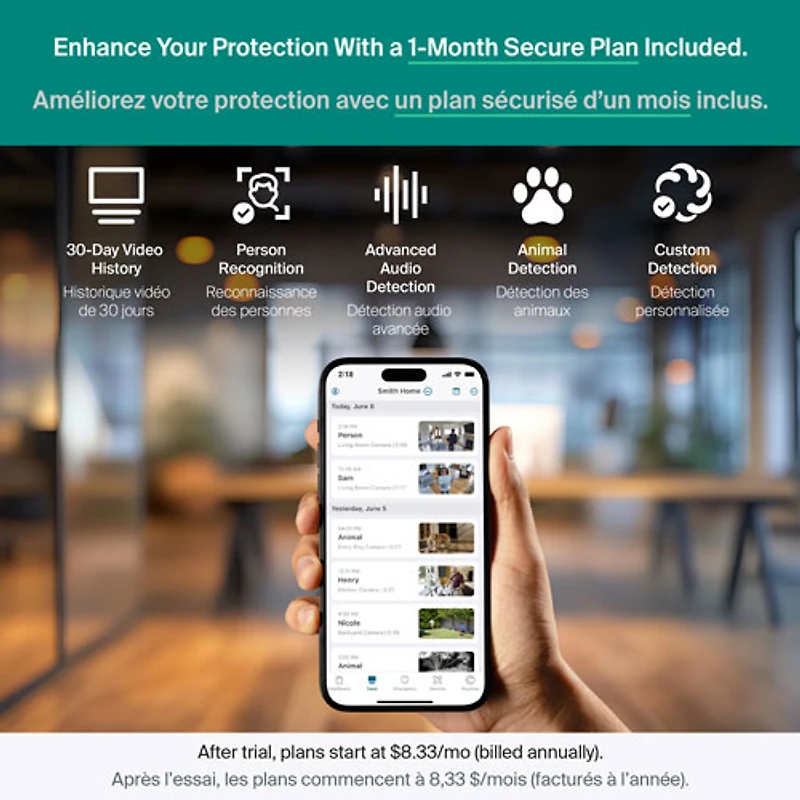 Caméra de surveillance d'intérieur 2K panoramique/inclinable à brancher avec fil Arlo (2025) - Blanc