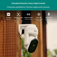 Caméra de surveillance d'extérieur 2K panoramique/inclinable à brancher avec fil Arlo (2025) - Blanc