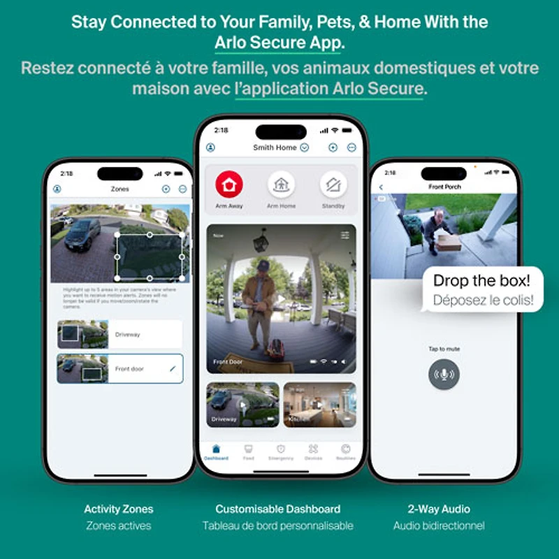 Caméra de surveillance d'extérieur 2K panoramique/inclinable à brancher avec fil Arlo (2025) - Blanc