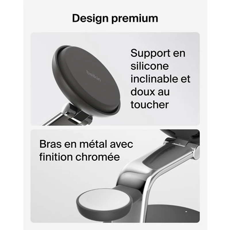 Belkin 3-in-1 25W Qi2 Wireless Charging Stand (WIZ040ttCH) - Grey