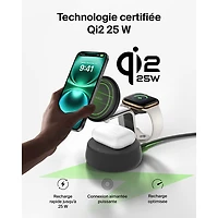 Belkin 3-in-1 25W Qi2 Wireless Charging Stand (WIZ040ttCH) - Grey