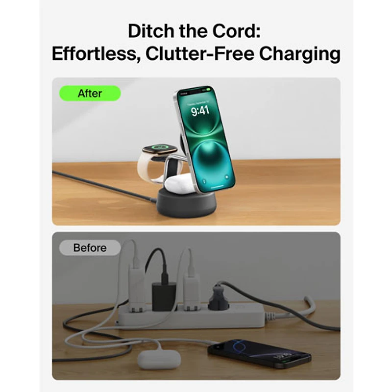 Belkin 3-in-1 25W Qi2 Wireless Charging Stand (WIZ040ttCH) - Grey