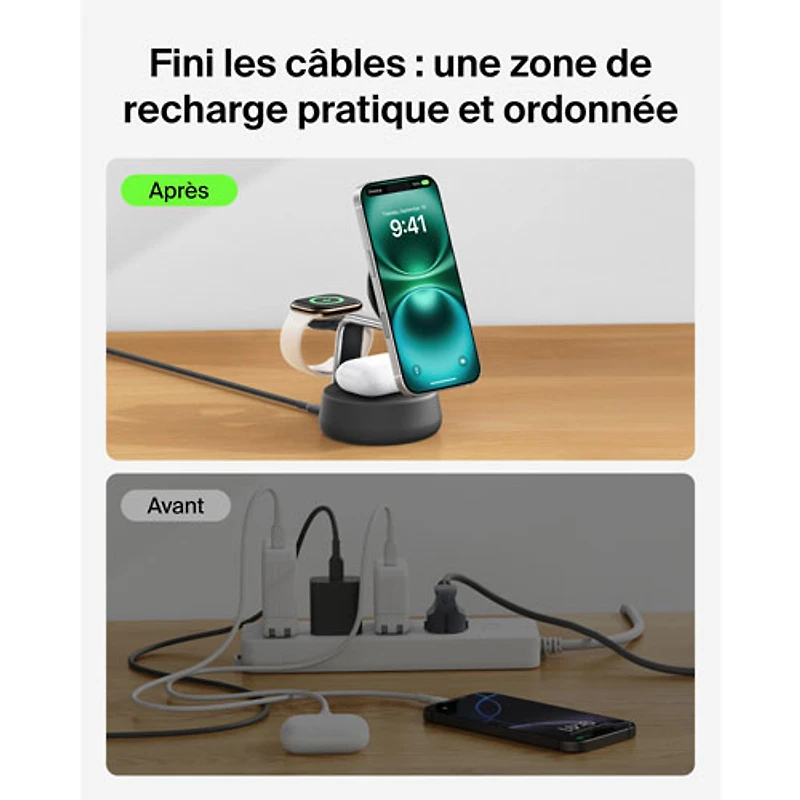 Belkin 3-in-1 25W Qi2 Wireless Charging Stand (WIZ040ttCH) - Grey