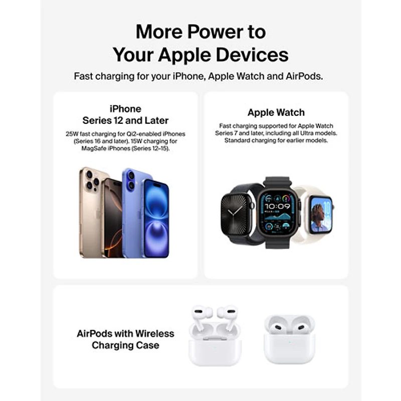 Belkin 3-in-1 25W Qi2 Wireless Charging Stand (WIZ040ttCH) - Grey