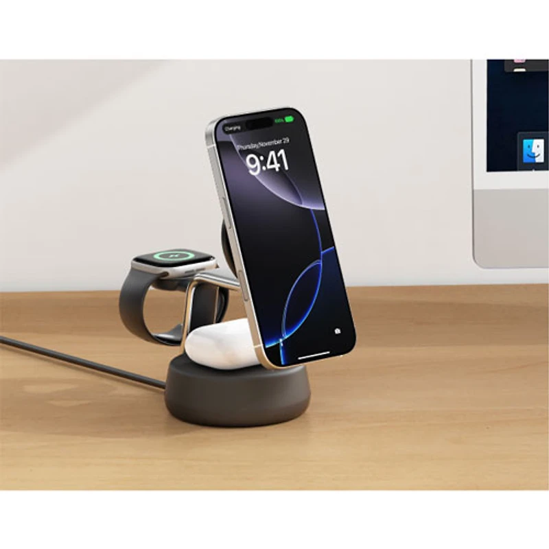 Belkin 3-in-1 25W Qi2 Wireless Charging Stand (WIZ040ttCH) - Grey