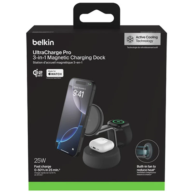 Belkin 3-in-1 25W Qi2 Wireless Charging Stand (WIZ040ttCH) - Grey