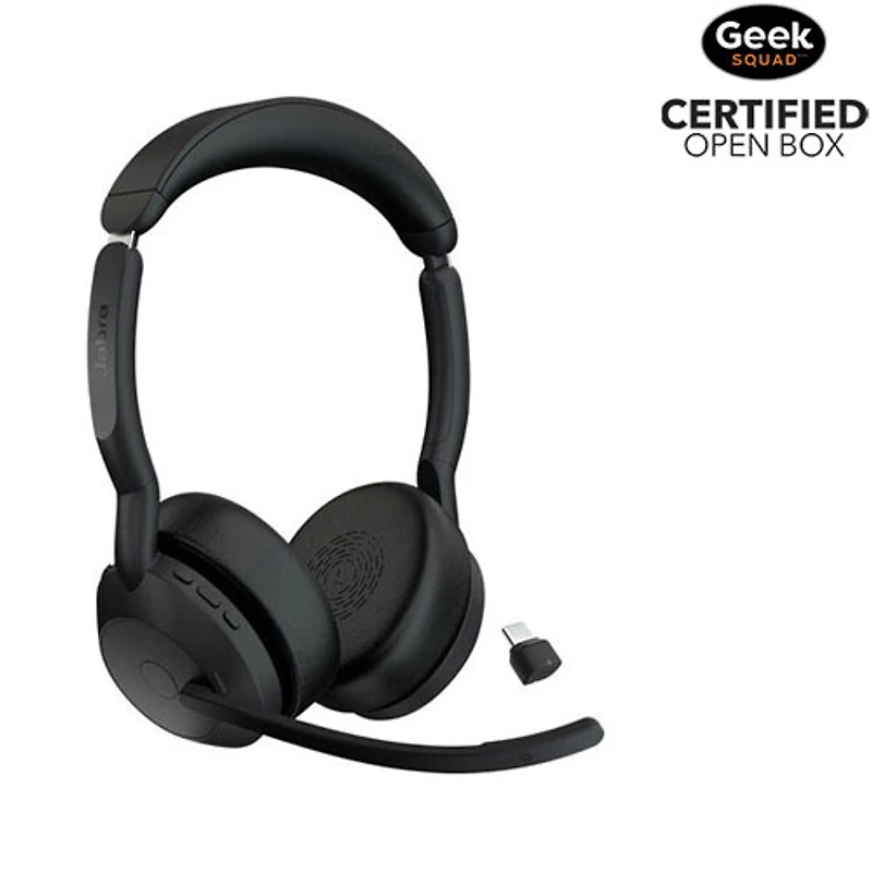 Boîte ouverte - Casque d'écoute Bluetooth 5.2 100 % sans fil à suppression active du bruit avec micro Evolve2 55 de Jabra
