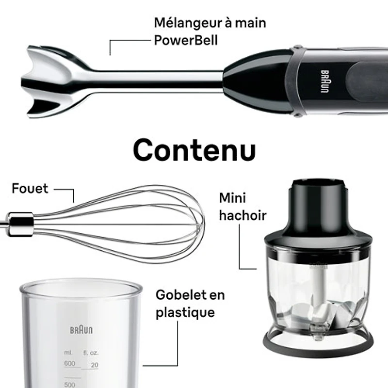 Mélangeur à main de 400 W/0,4 L MultiQuick 5 Vario de Braun - Noir