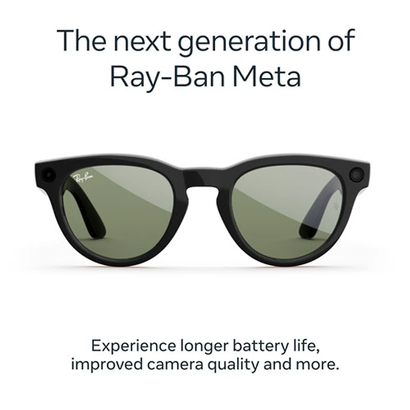 Ray-Ban | Meta Headliner (Gen 2) Glasses with AI, Photo, Video, Audio & Messaging - Shiny Black/G-15 Green - Low Bridge Fit