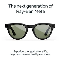 Ray-Ban | Meta Headliner (Gen 2) Glasses with AI, Photo, Video, Audio & Messaging - Shiny Black/G-15 Green - Low Bridge Fit
