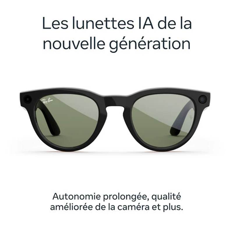 Ray-Ban | Meta Headliner (Gen 2) Glasses with AI, Photo, Video, Audio & Messaging - Shiny Black/G-15 Green - Low Bridge Fit