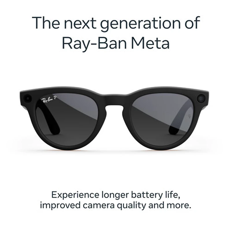 Ray-Ban | Meta Headliner (Gen 2) Glasses with AI, Photo, Video, Audio & Messaging - Matte Black/Polarized Gradient Graphite - Regular Bridge Fit
