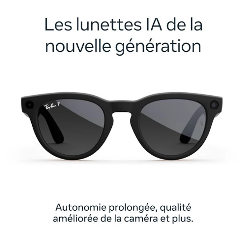 Ray-Ban | Meta Headliner (Gen 2) Glasses with AI, Photo, Video, Audio & Messaging - Matte Black/Polarized Gradient Graphite - Regular Bridge Fit