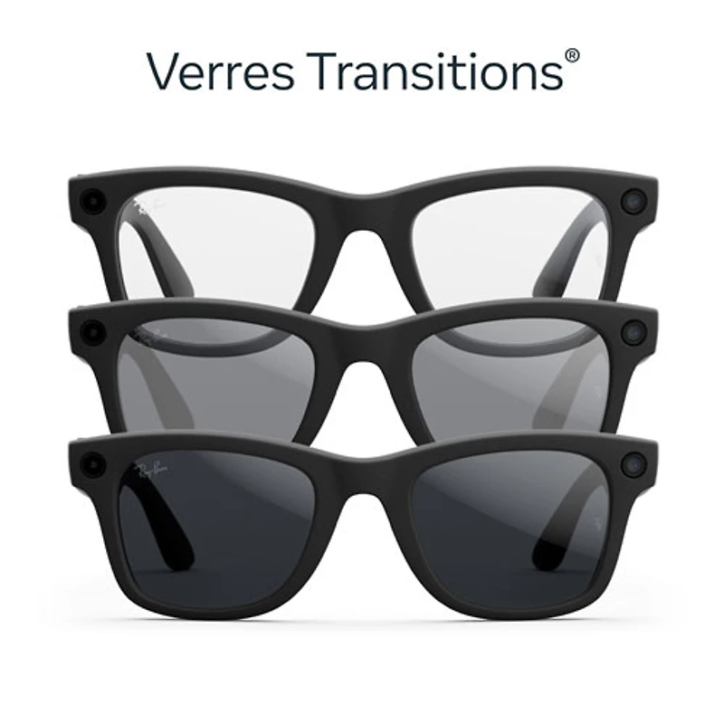 Ray-Ban | Meta Wayfarer (Gen 2) Glasses with AI, Photo, Video, Audio & Messaging - Matte Black/Transitions Grey - Large