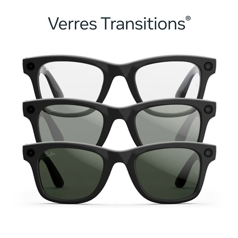 Ray-Ban | Meta Wayfarer (Gen 2) Glasses with AI, Photo, Video, Audio & Messaging - Shiny Black/Transitions Graphite Green - Large