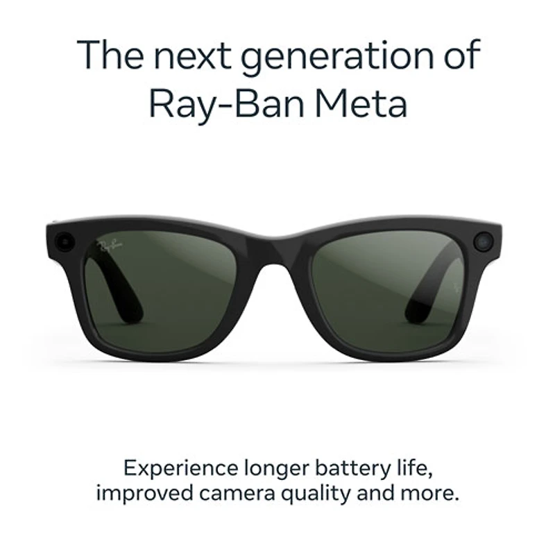 Ray-Ban | Meta Wayfarer (Gen 2) Glasses with AI, Photo, Video, Audio & Messaging - Shiny Black/Transitions Graphite Green - Large