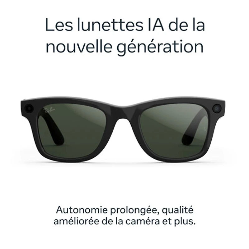 Ray-Ban | Meta Wayfarer (Gen 2) Glasses with AI, Photo, Video, Audio & Messaging - Shiny Black/Transitions Graphite Green - Large