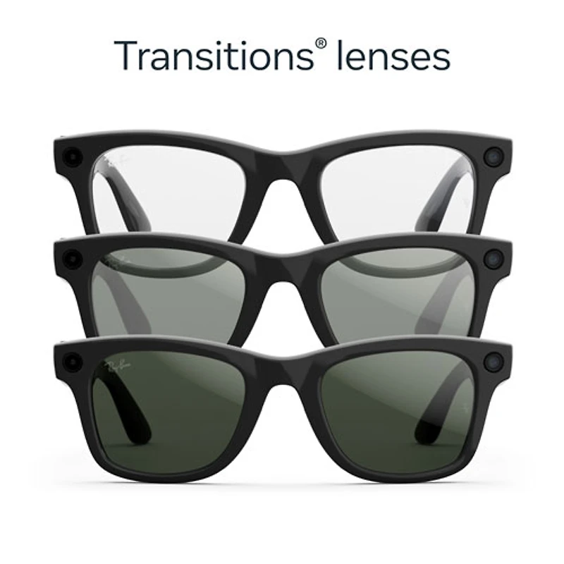 Ray-Ban | Meta Wayfarer (Gen 2) Glasses with AI, Photo, Video, Audio & Messaging - Shiny Black/Transitions Graphite Green - Large