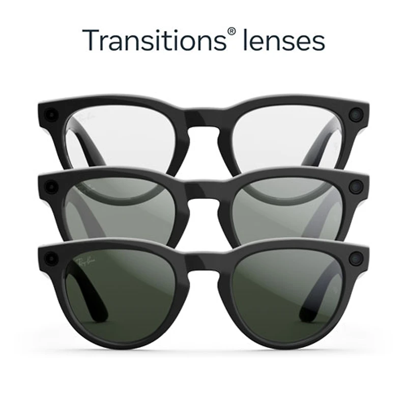Ray-Ban | Meta Headliner (Gen 2) Glasses with AI, Photo, Video, Audio & Messaging - Shiny Black/Transitions Graphite Green