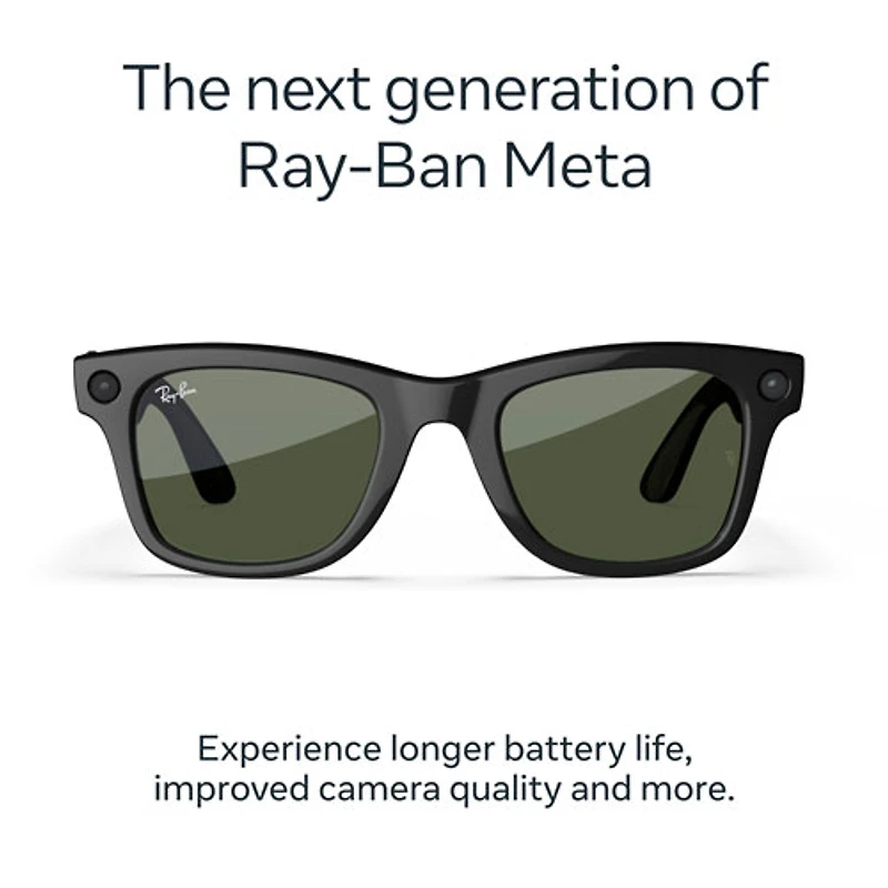 Ray-Ban | Meta Wayfarer (Gen 2) Glasses with AI, Photo, Video, Audio & Messaging - Shiny Black/Green