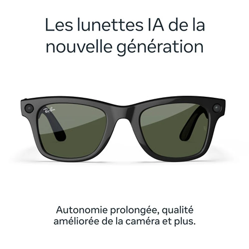 Ray-Ban | Meta Wayfarer (Gen 2) Glasses with AI, Photo, Video, Audio & Messaging - Shiny Black/Green