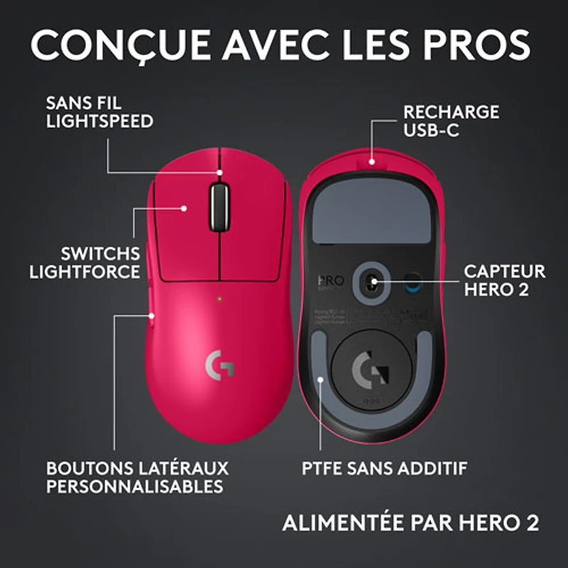 Souris de jeu sans fil compacte 44 000 ppp PRO X Superlight 2 à capteur HERO 2 de Logitech G - Magenta