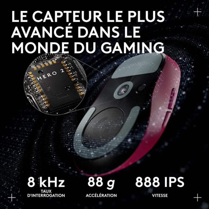 Souris de jeu sans fil compacte 44 000 ppp PRO X Superlight 2 à capteur HERO 2 de Logitech G - Magenta