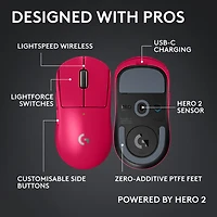 Souris de jeu sans fil compacte 44 000 ppp PRO X Superlight 2 à capteur HERO 2 de Logitech G - Magenta