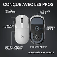 Souris de jeu sans fil compacte 44 000 ppp PRO X Superlight 2 à capteur HERO 2 de Logitech G - Blanc