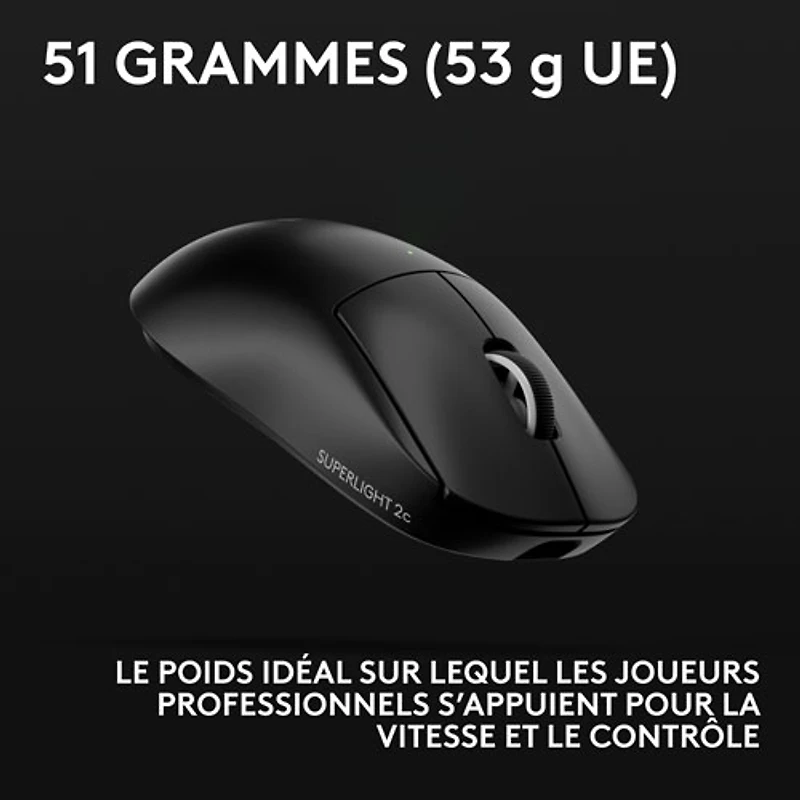 Souris de jeu sans fil compacte 44 000 ppp PRO X Superlight 2 à capteur HERO 2 de Logitech G - Noir