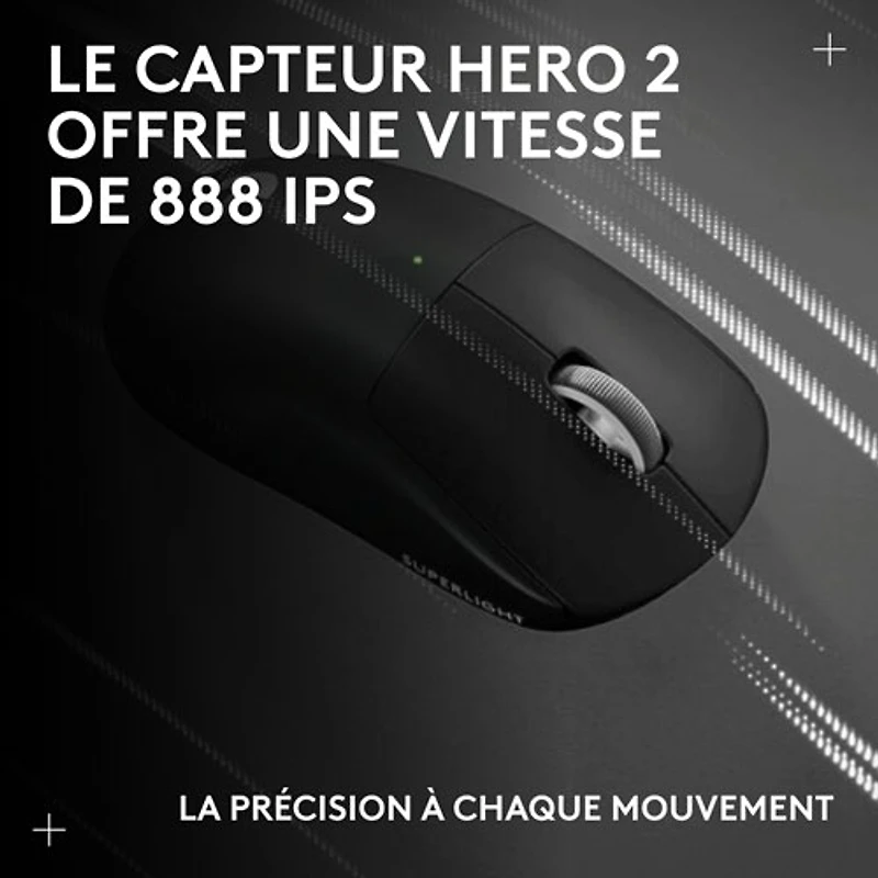 Souris de jeu sans fil compacte 44 000 ppp PRO X Superlight 2 à capteur HERO 2 de Logitech G - Noir