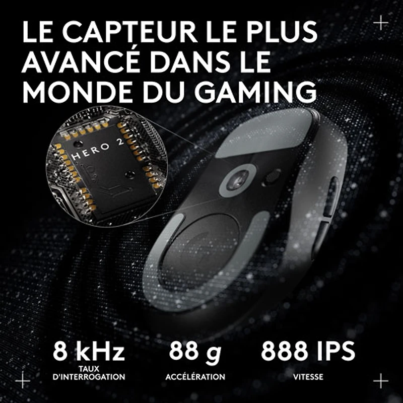 Souris de jeu sans fil compacte 44 000 ppp PRO X Superlight 2 à capteur HERO 2 de Logitech G - Noir