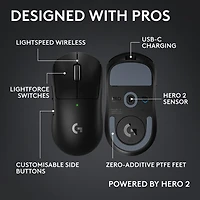 Souris de jeu sans fil compacte 44 000 ppp PRO X Superlight 2 à capteur HERO 2 de Logitech G - Noir