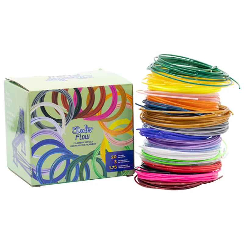 3Doodler Flow Plastic Filament Refill Kit - 20 Colours
