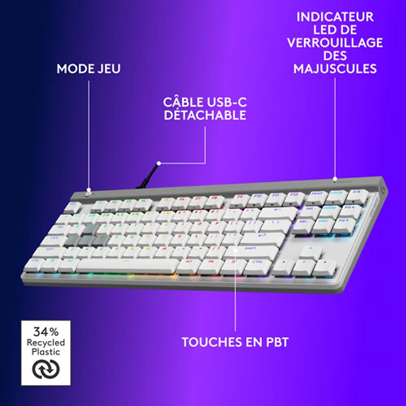 Logitech G G515 RAPID TKL Backlit Gaming Keyboard - White - English