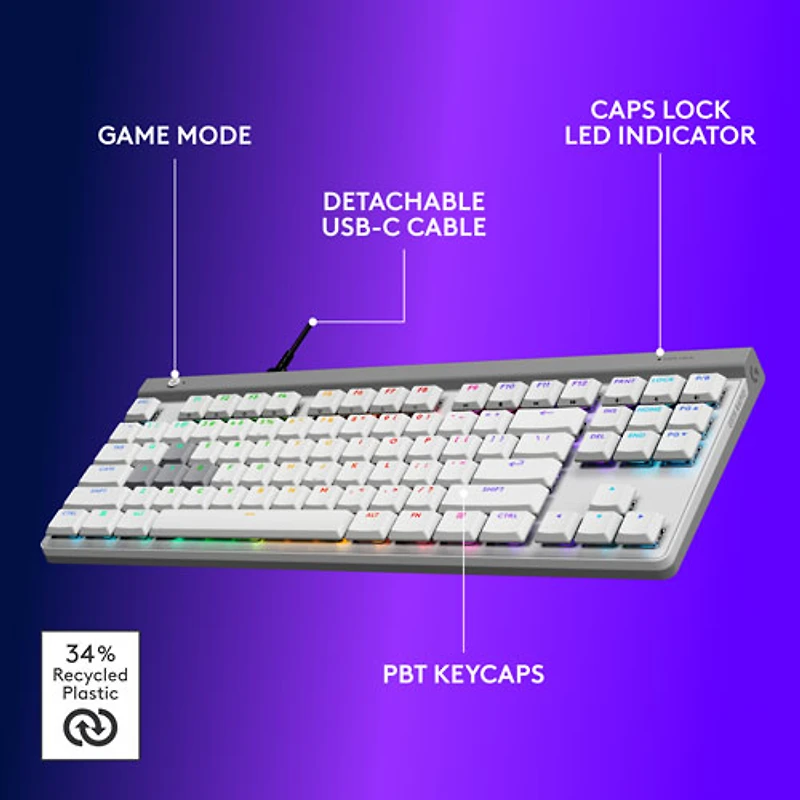 Logitech G G515 RAPID TKL Backlit Gaming Keyboard - White - English