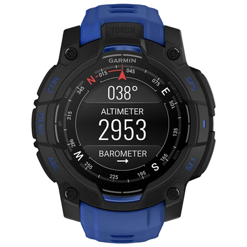 Montre intelligente multisport Bluetooth AMOLED Instinct 3 de 45 mm de Garmin - Noir/Bracelet bleu électrique