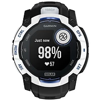 Montre intelligente multisport Bluetooth 50 mm Instinct 3 Solar de Garmin - Blanc/Noir/Bracelet en silicone bleu électrique