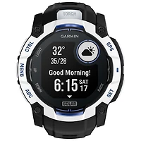 Montre intelligente multisport Bluetooth 50 mm Instinct 3 Solar de Garmin - Blanc/Noir/Bracelet en silicone bleu électrique