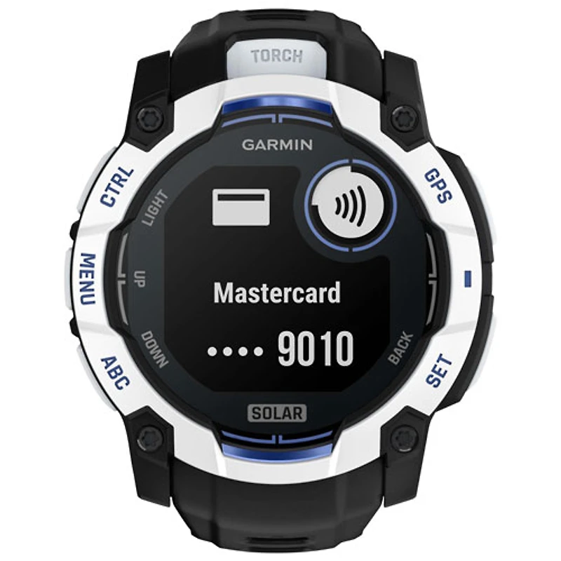Garmin Instinct 3 Solar 50mm Bluetooth Multisport Smartwatch - White/Black/Bolt Blue Silicone Band