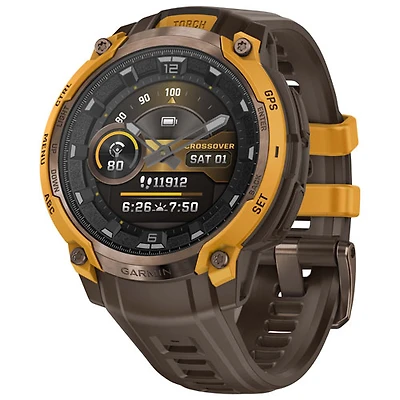 Montre intelligente de 47 mm Instinct Crossover AMOLED de Garmin - Bronze et orange pastel/Cacao
