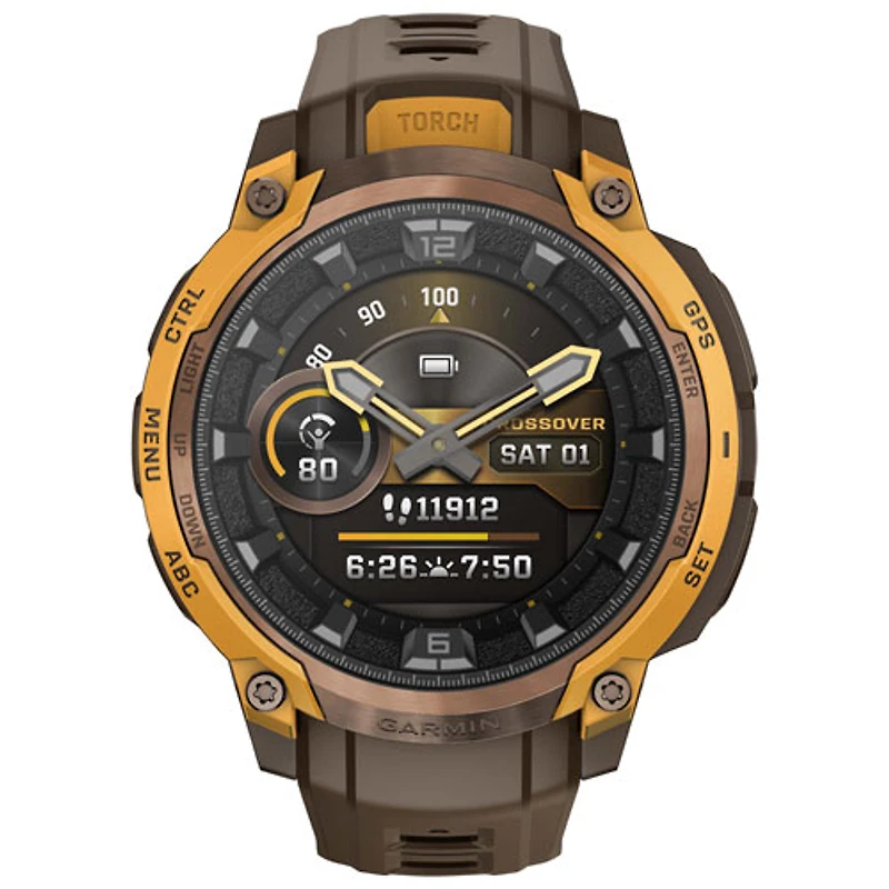 Montre intelligente de 47 mm Instinct Crossover AMOLED de Garmin - Bronze et orange pastel/Cacao