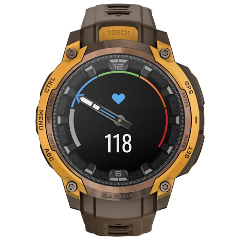 Montre intelligente de 47 mm Instinct Crossover AMOLED de Garmin - Bronze et orange pastel/Cacao
