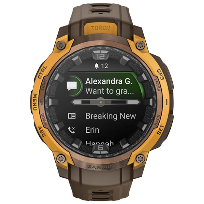 Montre intelligente de 47 mm Instinct Crossover AMOLED de Garmin - Bronze et orange pastel/Cacao