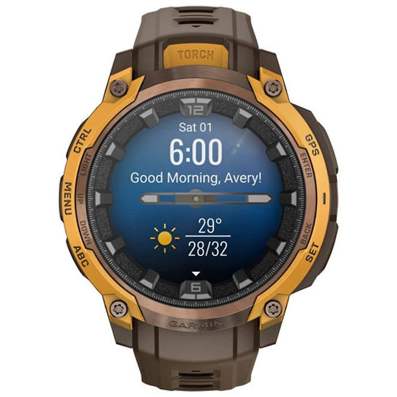 Montre intelligente de 47 mm Instinct Crossover AMOLED de Garmin - Bronze et orange pastel/Cacao