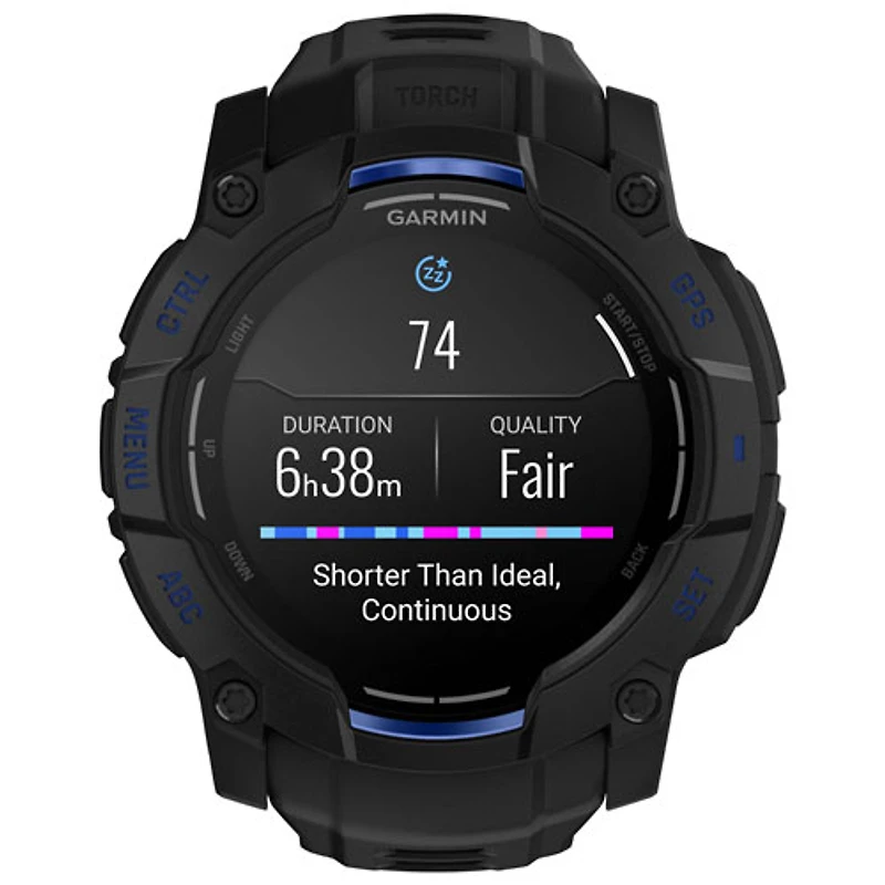 Montre intelligente multisport AMOLED Instinct 3 de 50 mm de Garmin - Noir/Bracelet silicone bleu électrique